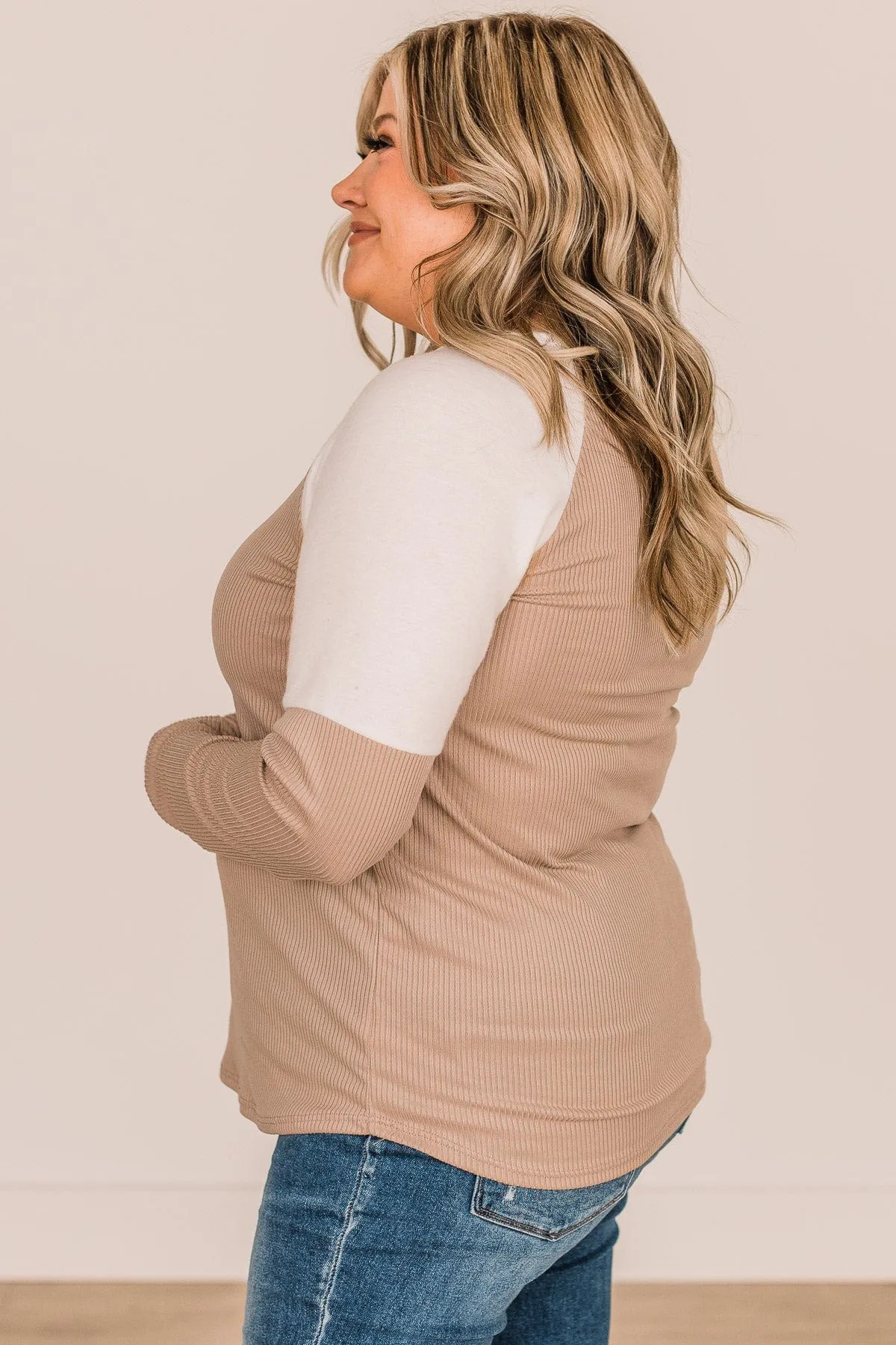 Beige Ivory Button Knit Top