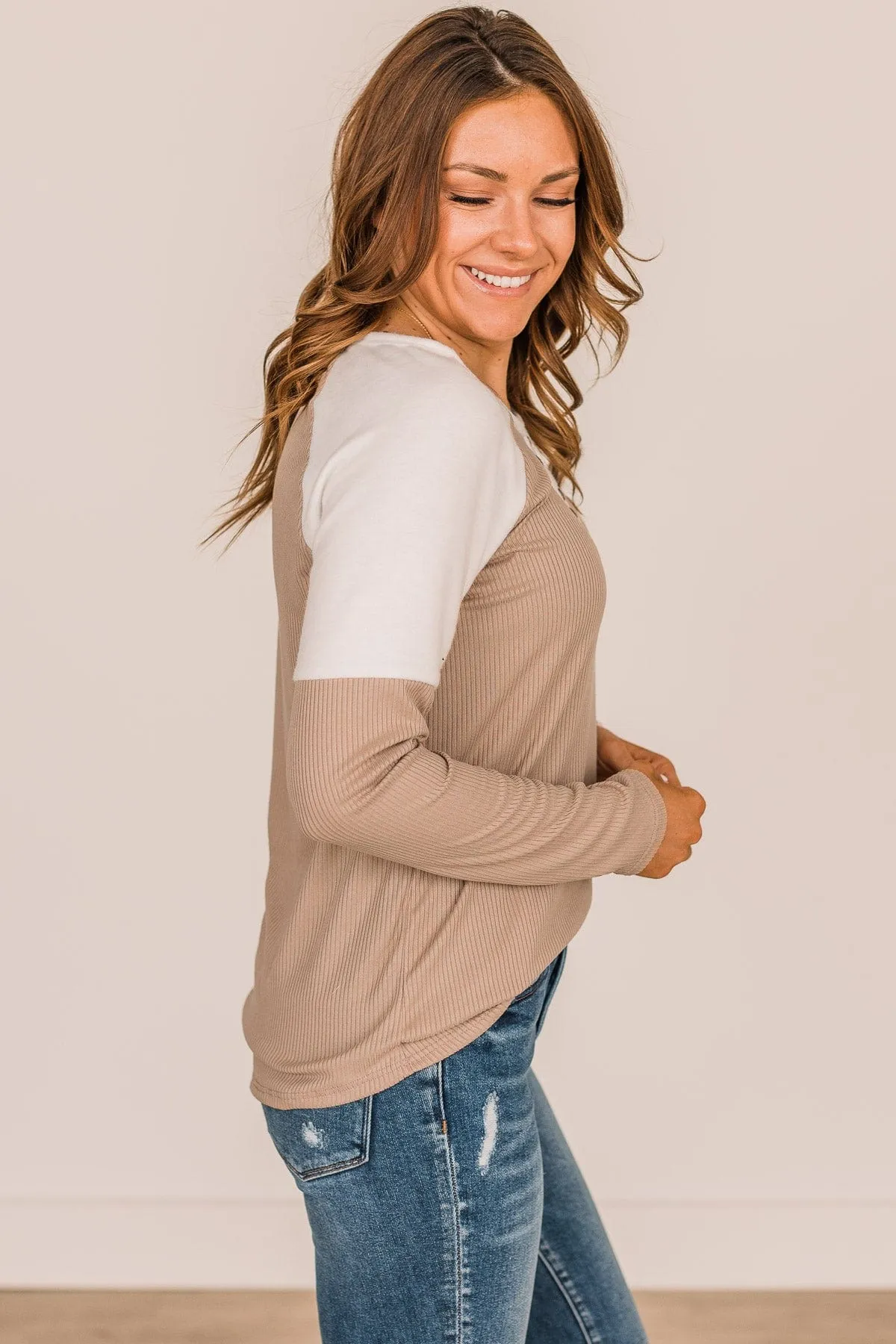 Beige Ivory Button Knit Top