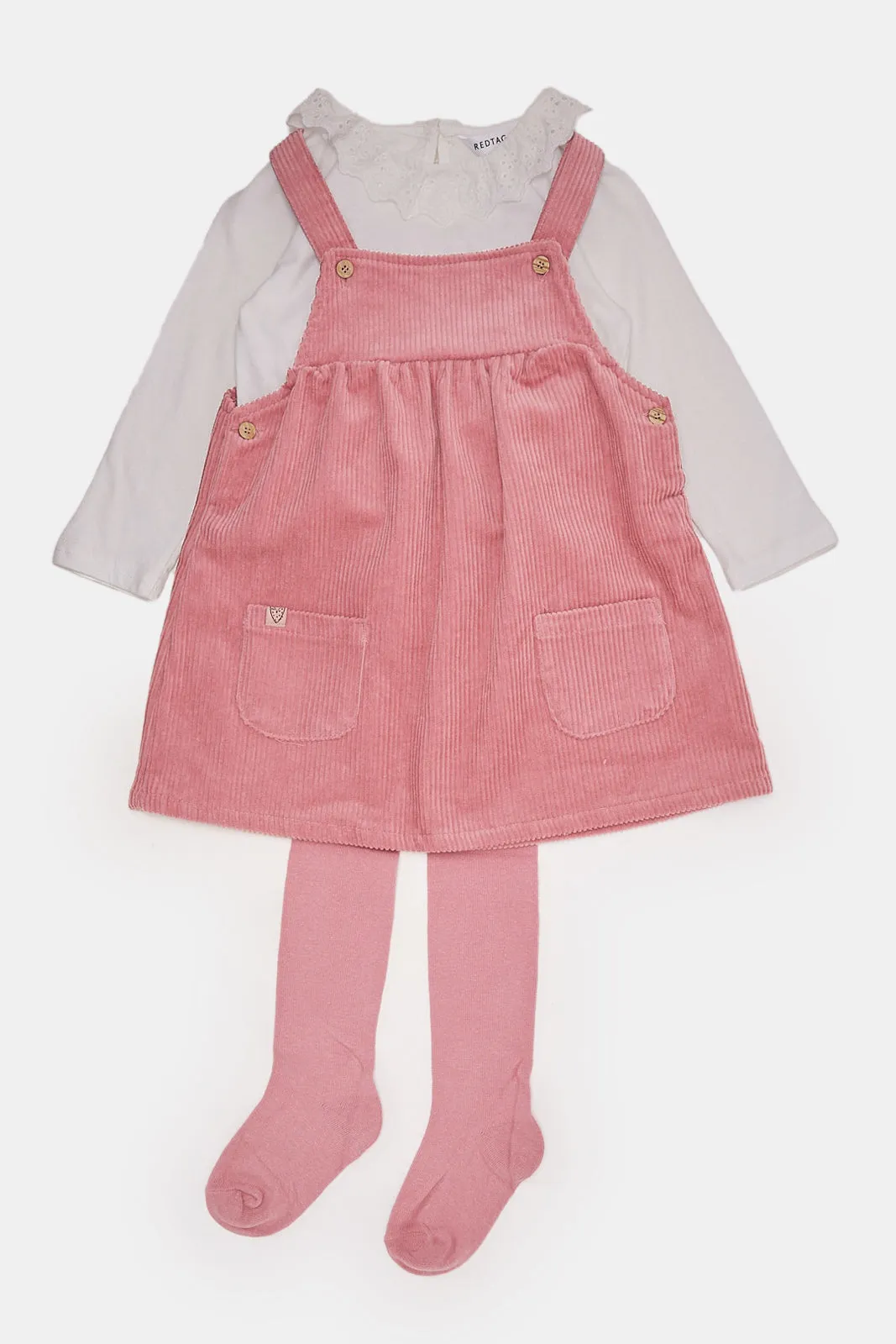 Infant Girls Pink Dress Set With Stockings Set Of (3 Piece)