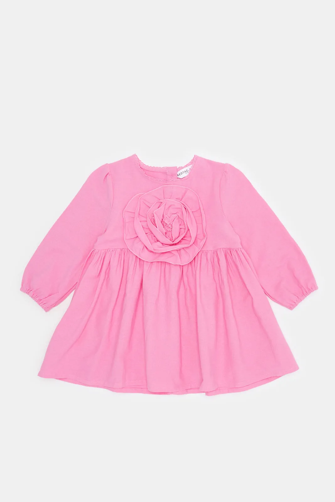 Infant Girls Pink Flower Embellished Dress