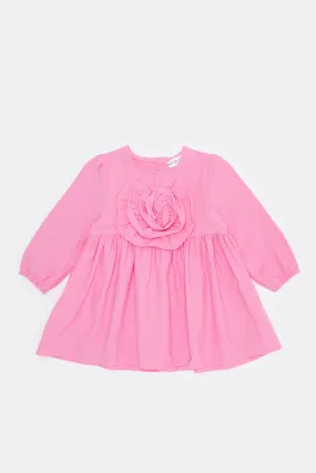 Infant Girls Pink Flower Embellished Dress