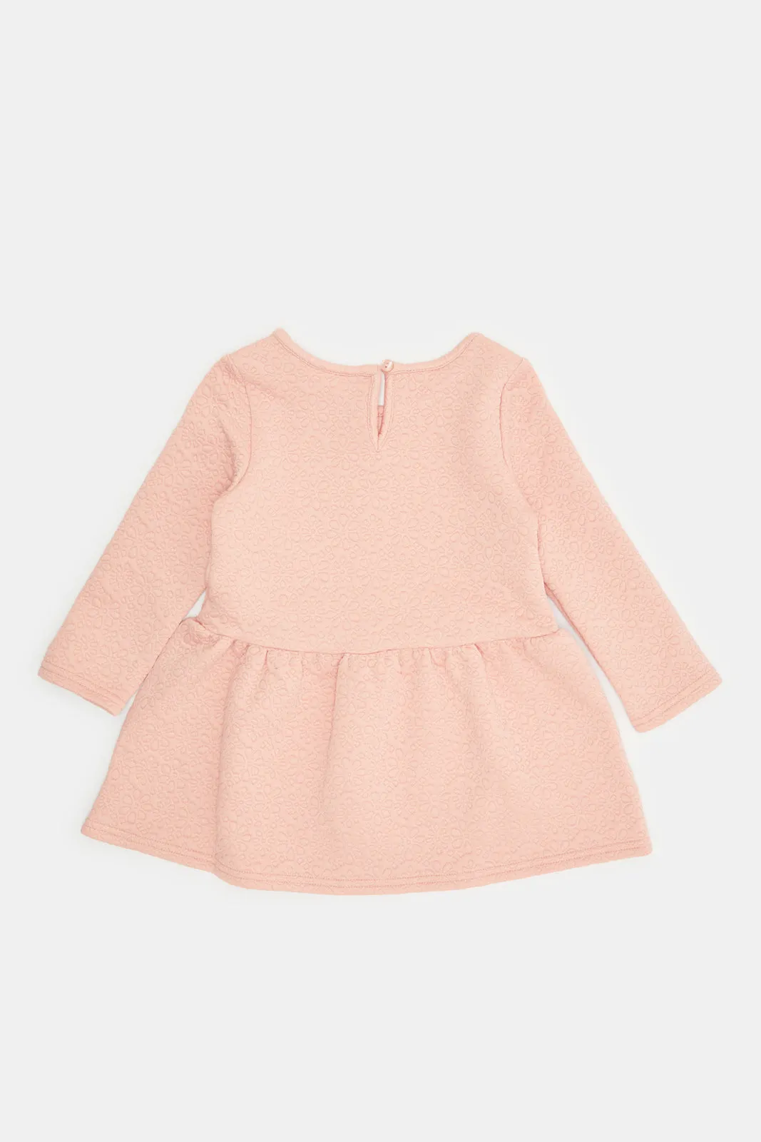 Infant Girls Pink Jacquard Dress With Front Bow