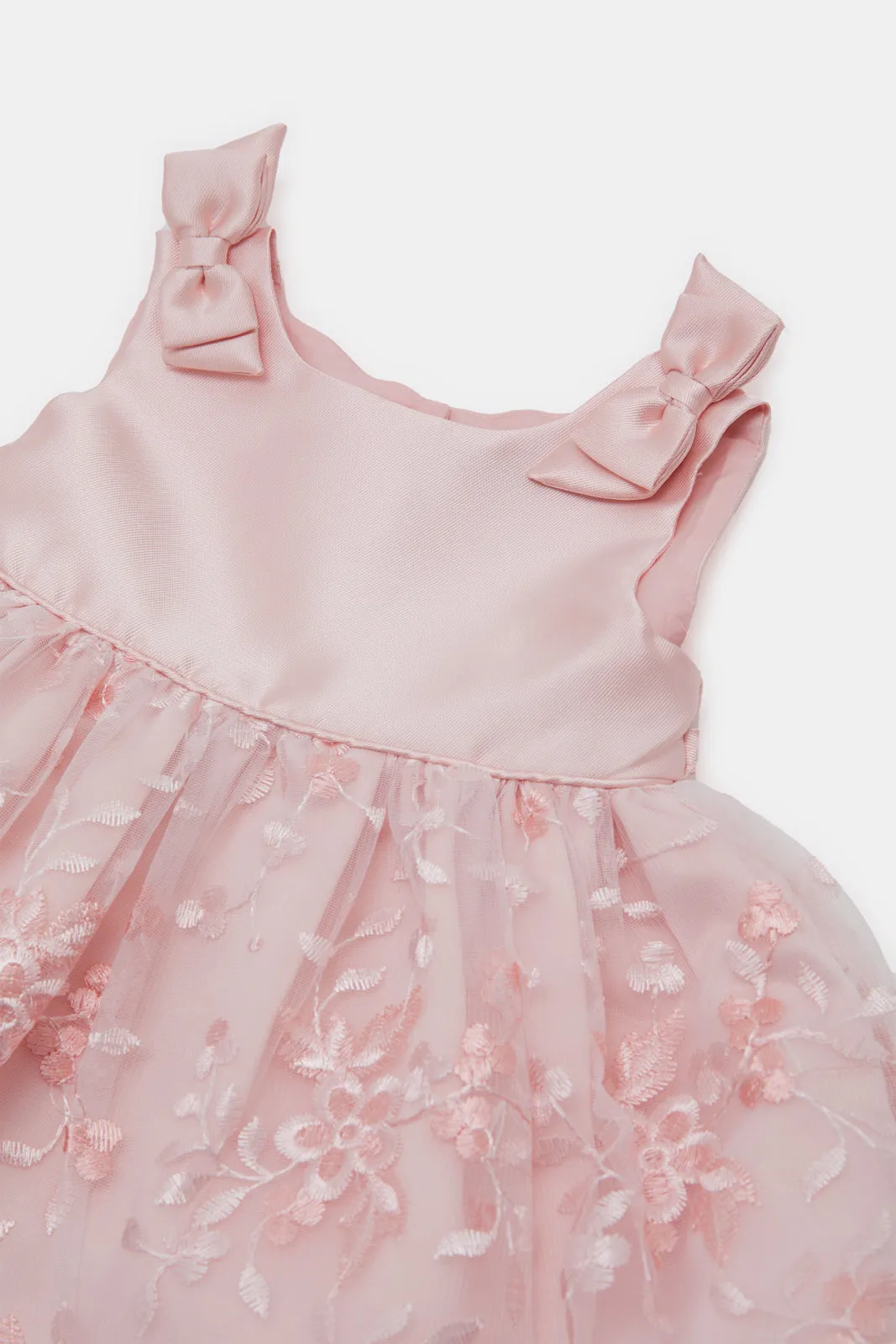 Infant Girls Pink Lace Bottom With Bow Dress