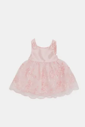 Infant Girls Pink Lace Bottom With Bow Dress