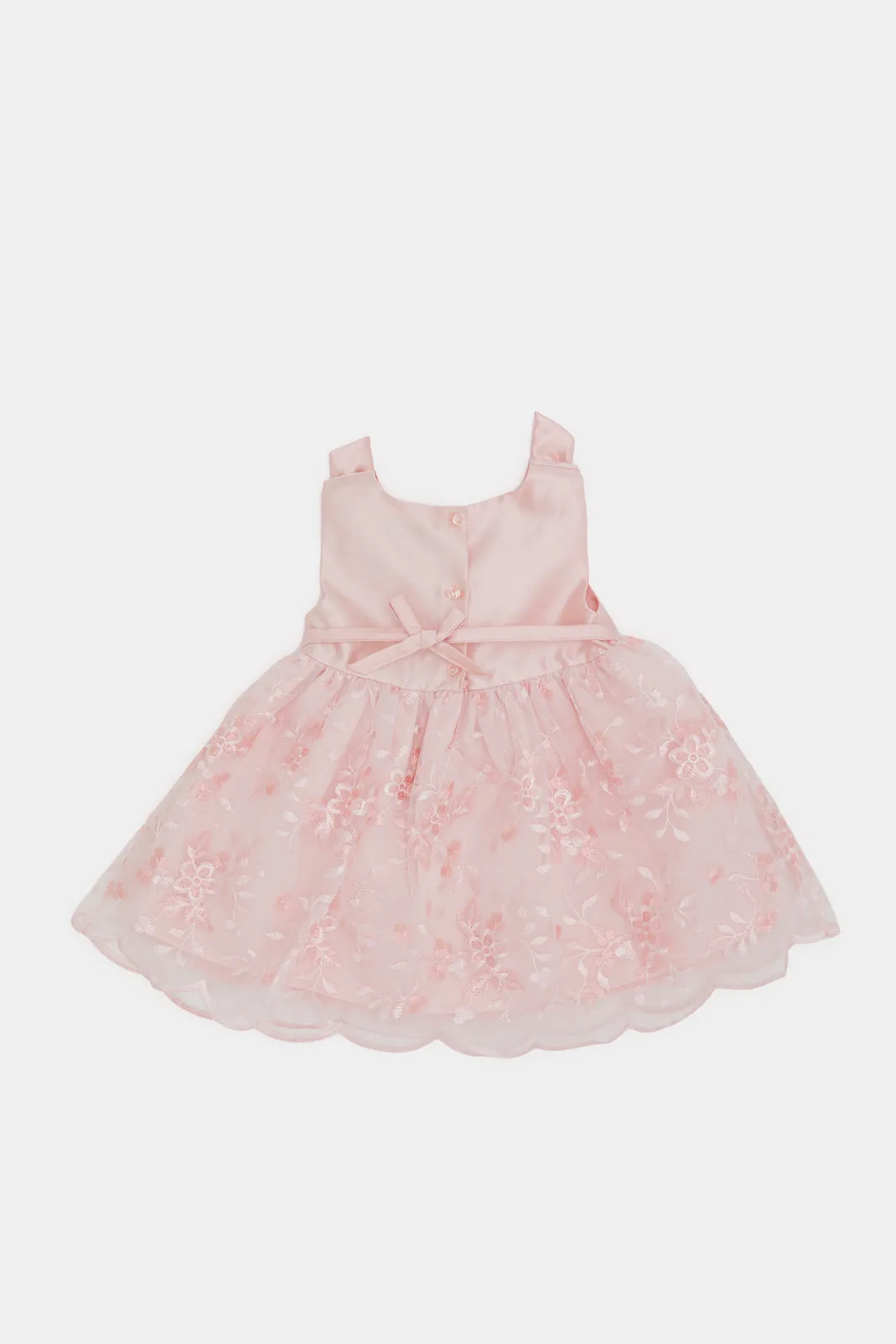 Infant Girls Pink Lace Bottom With Bow Dress