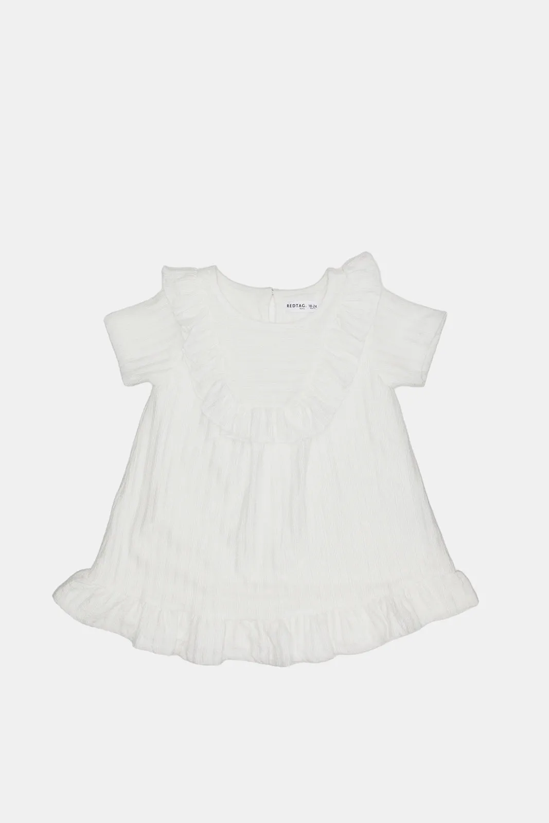 Infant Girls White Ruffled Neck Dress