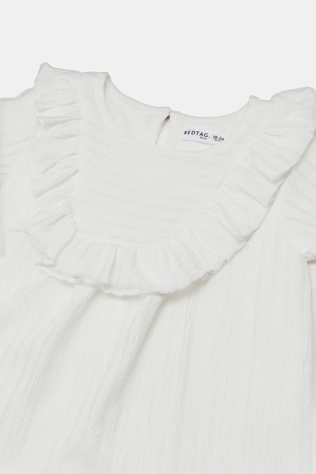 Infant Girls White Ruffled Neck Dress