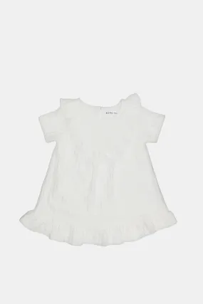 Infant Girls White Ruffled Neck Dress