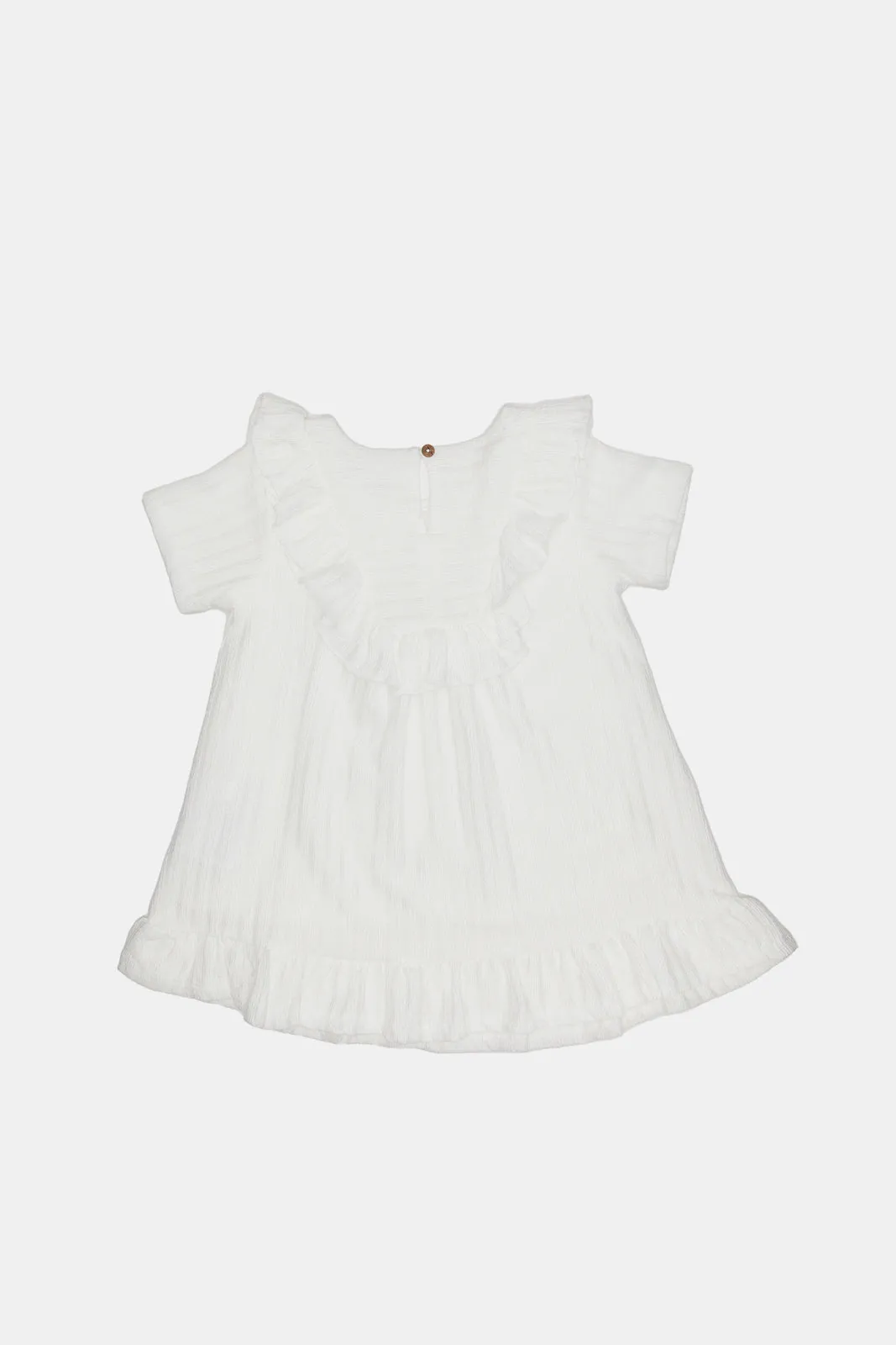 Infant Girls White Ruffled Neck Dress