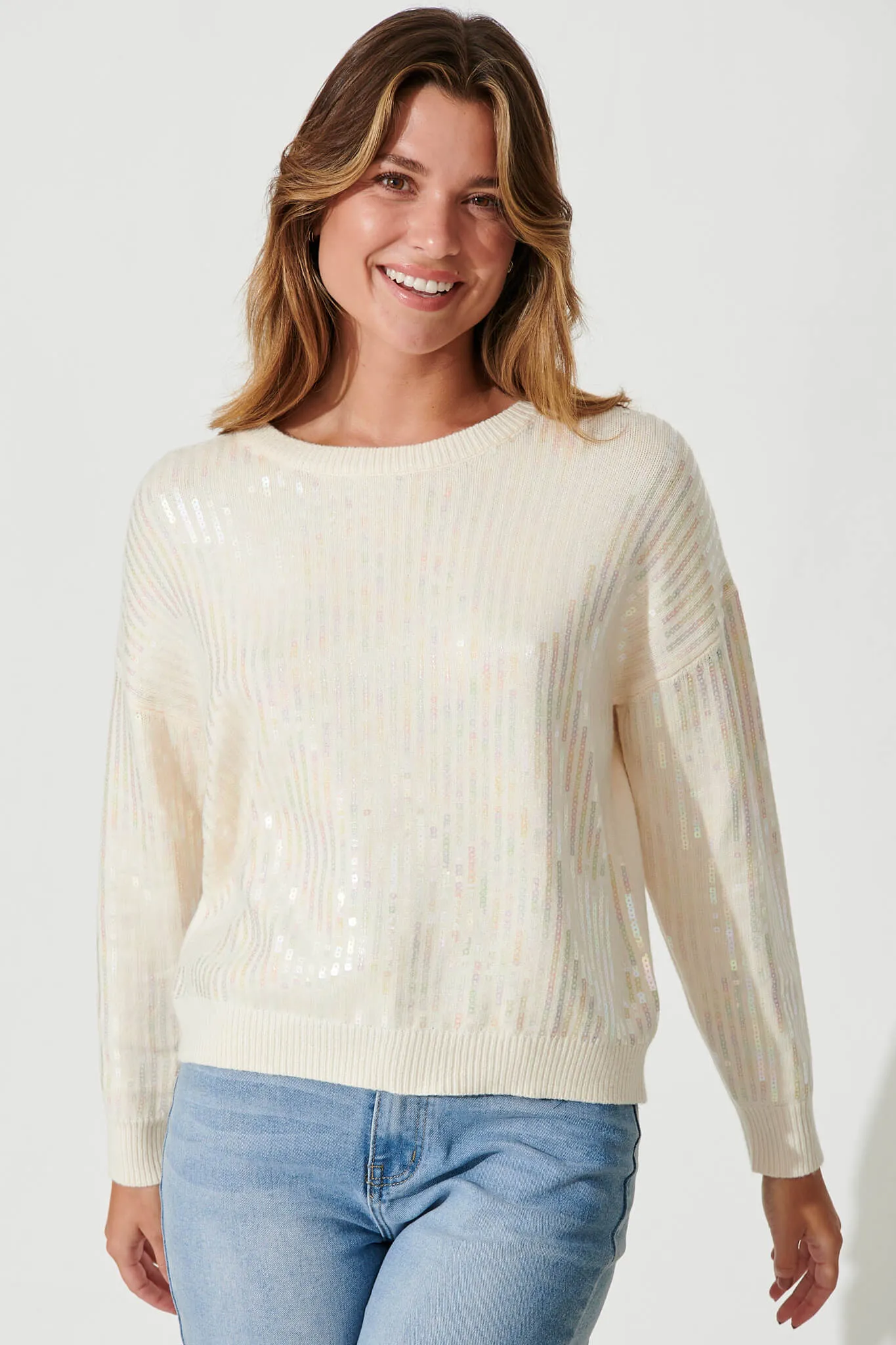 Jackson Knit In Cream Sequin Wool Blend