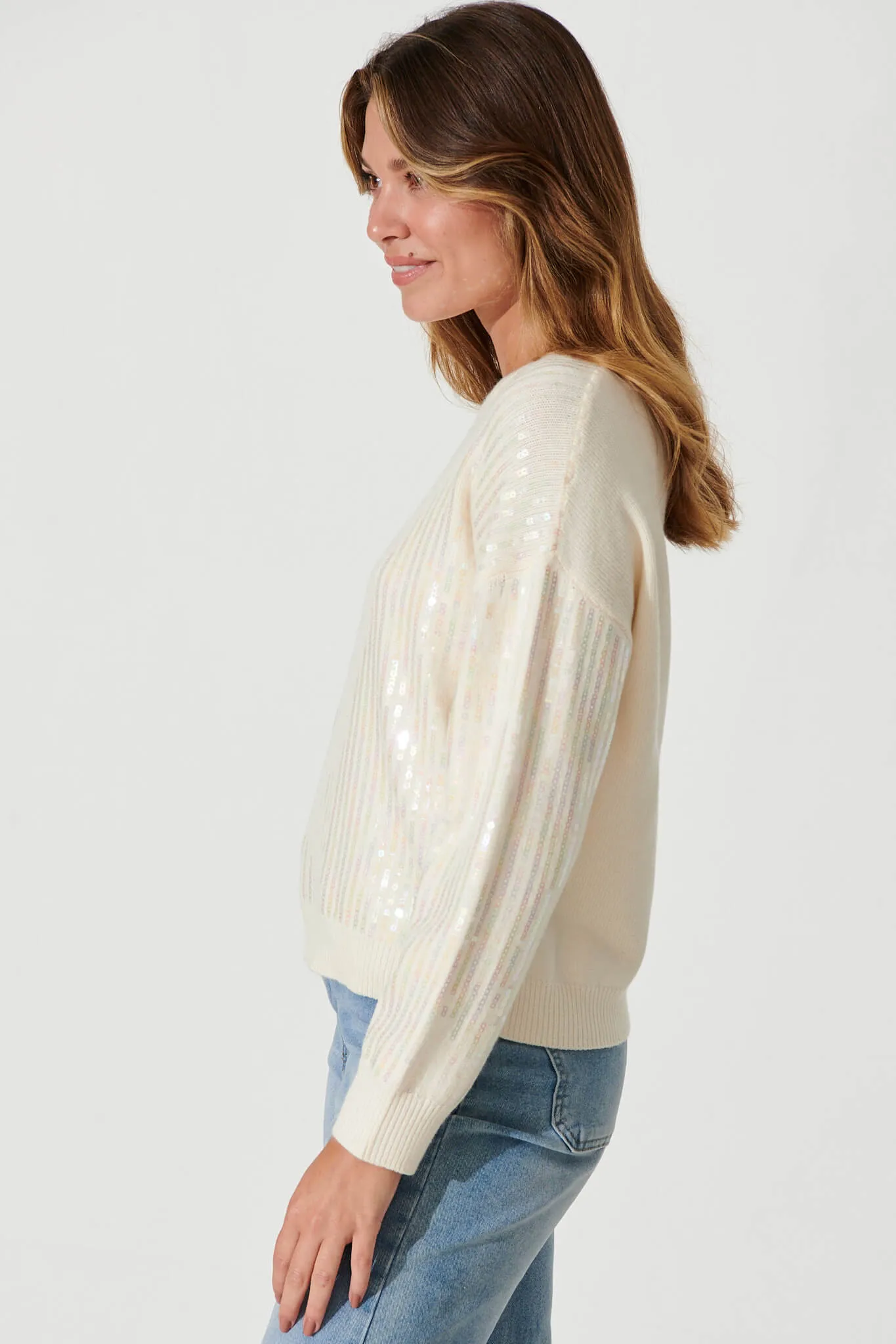 Jackson Knit In Cream Sequin Wool Blend