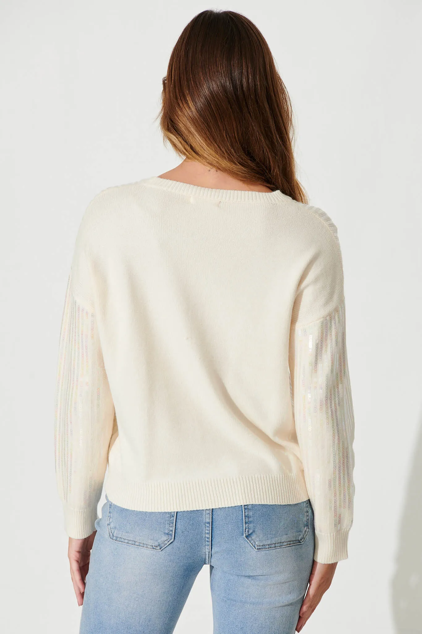 Jackson Knit In Cream Sequin Wool Blend