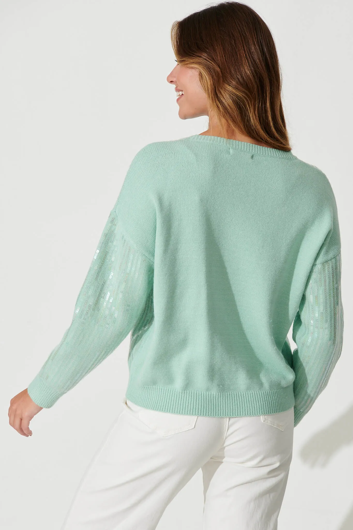 Jackson Knit In Light Green Sequin Wool Blend