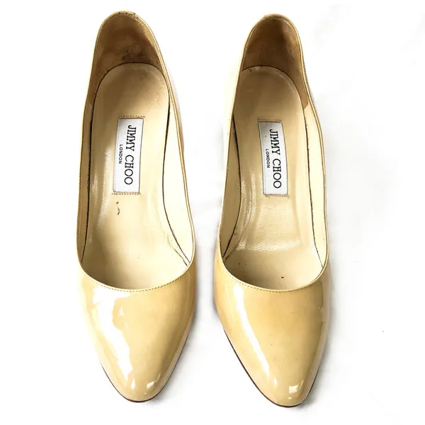 JIMMY CHOO beige patent leather heels