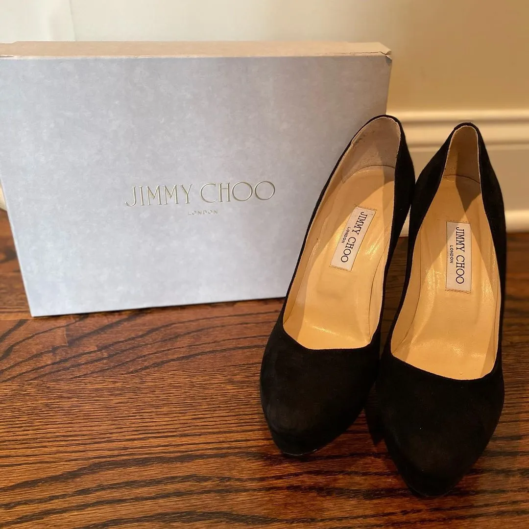 Jimmy Choo Black Suede Platform Heels Size 39 1/2