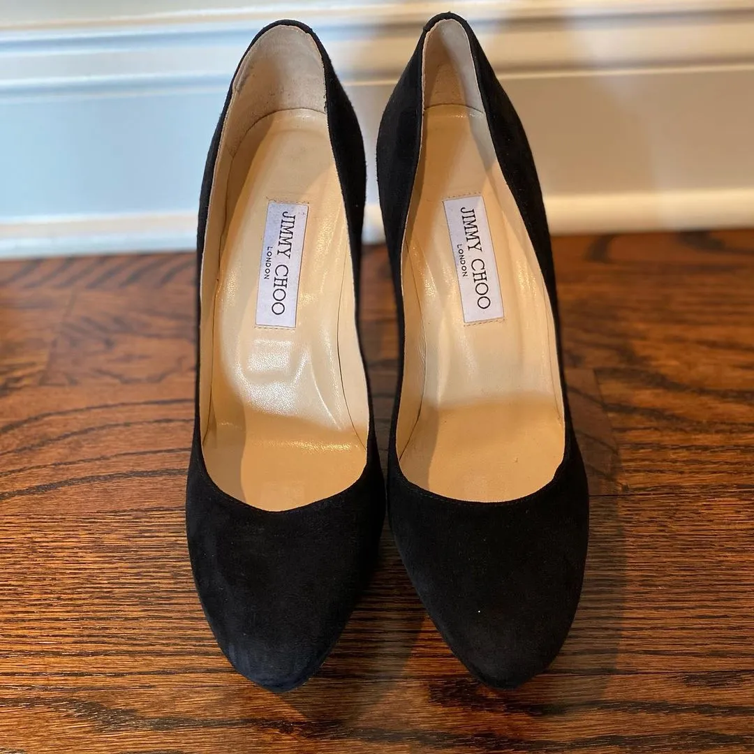 Jimmy Choo Black Suede Platform Heels Size 39 1/2