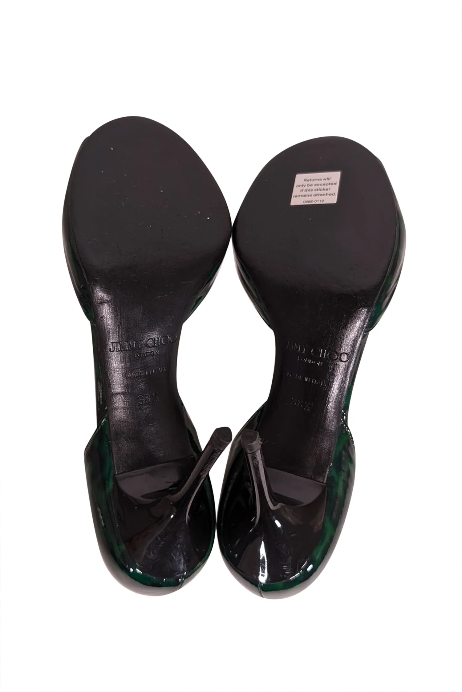 Jimmy Choo - Green Leopard Patent Leather Peep Toe Heels Sz 7.5