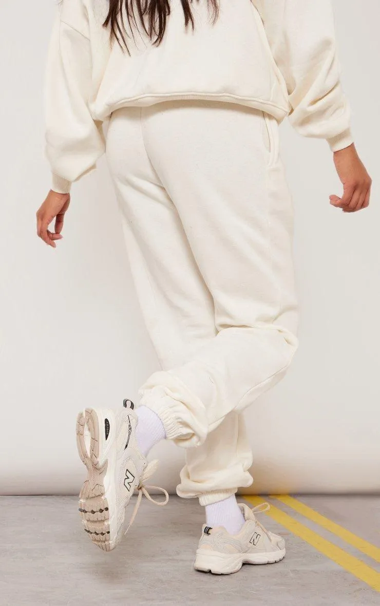 Tall Cream Embroidered Oversized Cuff Joggers