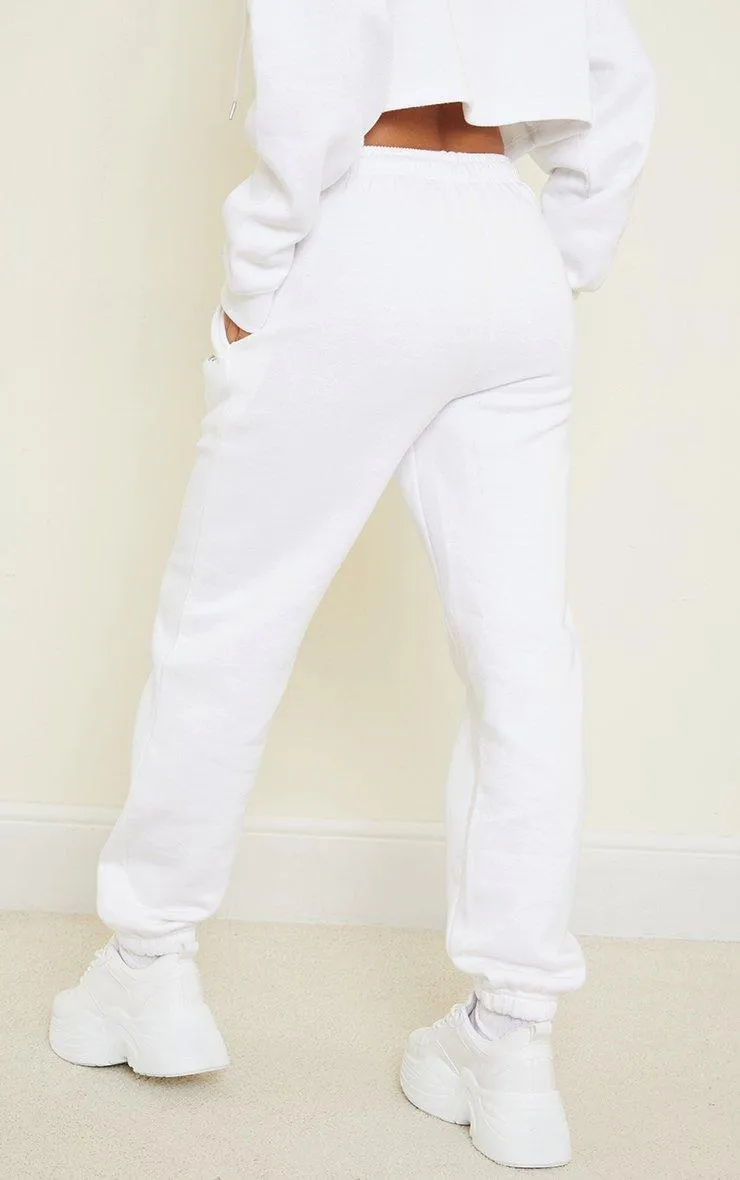 White Slogan Copyright Joggers