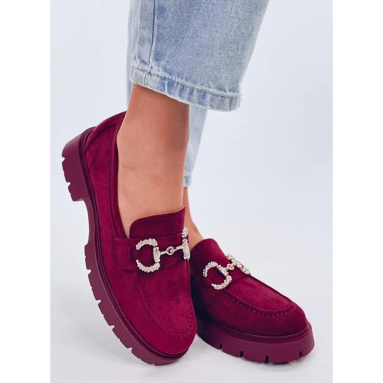 Wine Suede Buckle Moccasins