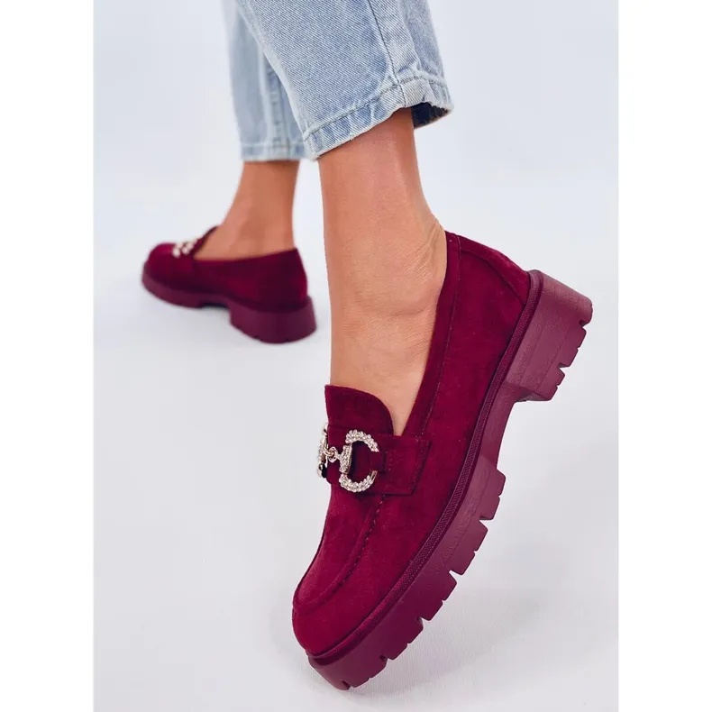 Wine Suede Buckle Moccasins