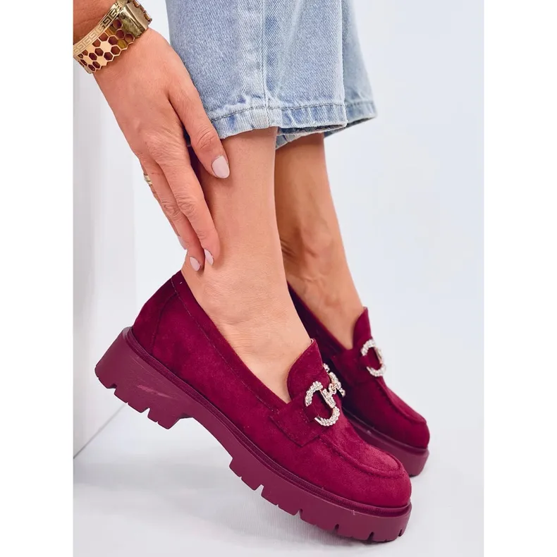 Wine Suede Buckle Moccasins