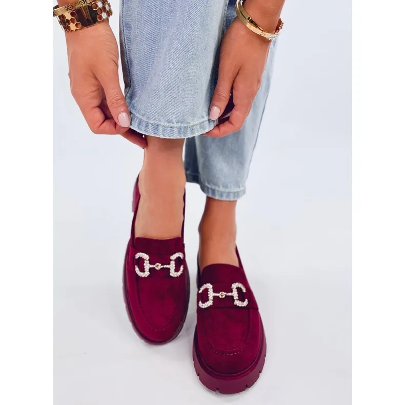 Wine Suede Buckle Moccasins