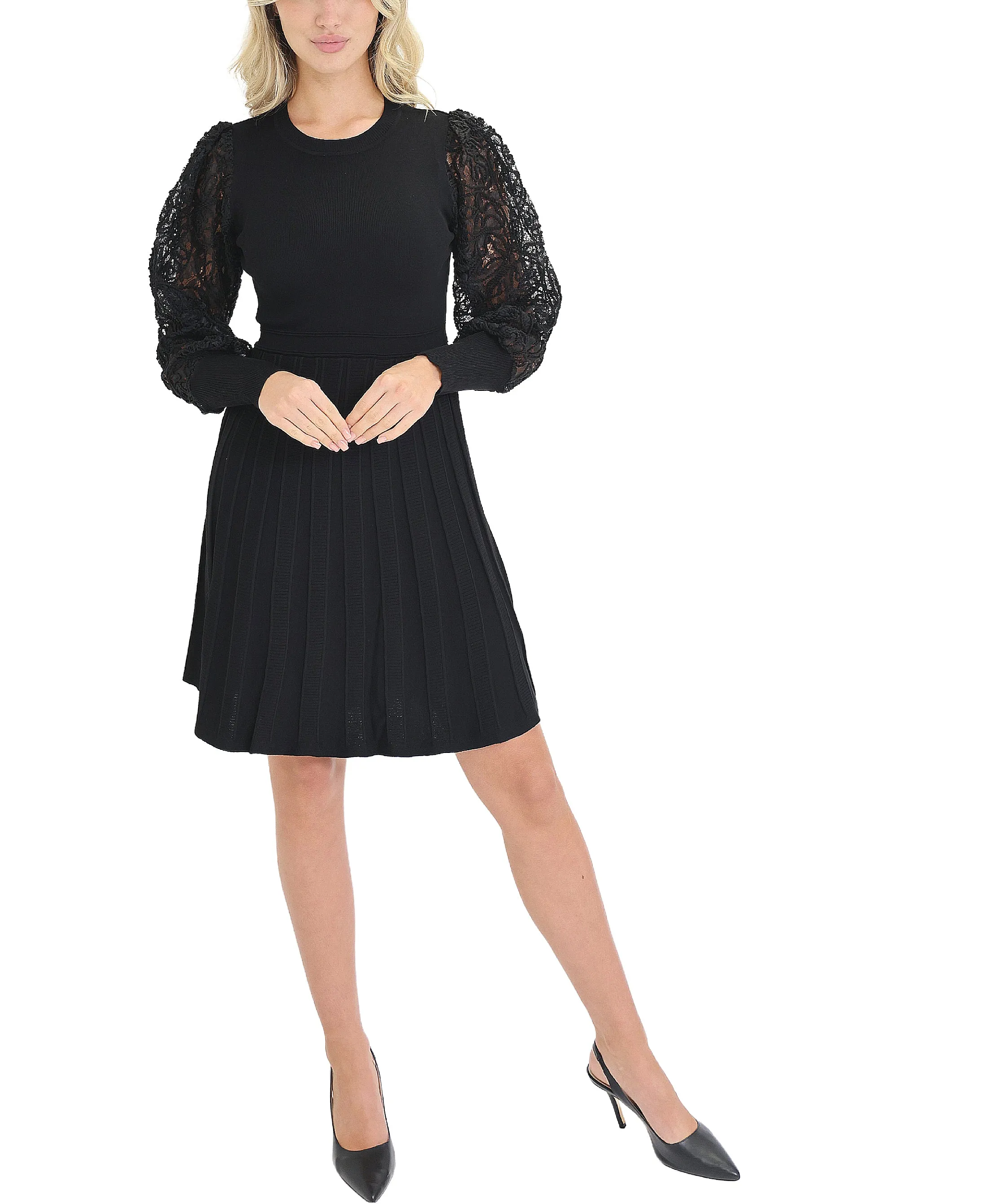 Knit Dress w/ Lace Sleeves