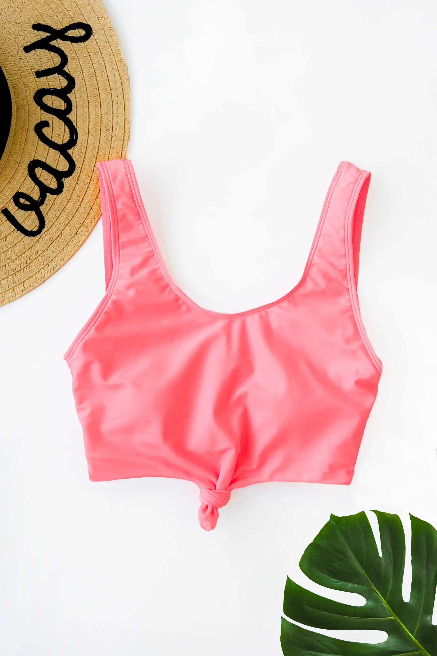 Knot Tankini Swimsuit in Neon Pink