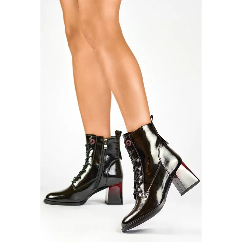 Lace-up Women's Elegant Patent Leather Black Knee-high Boots