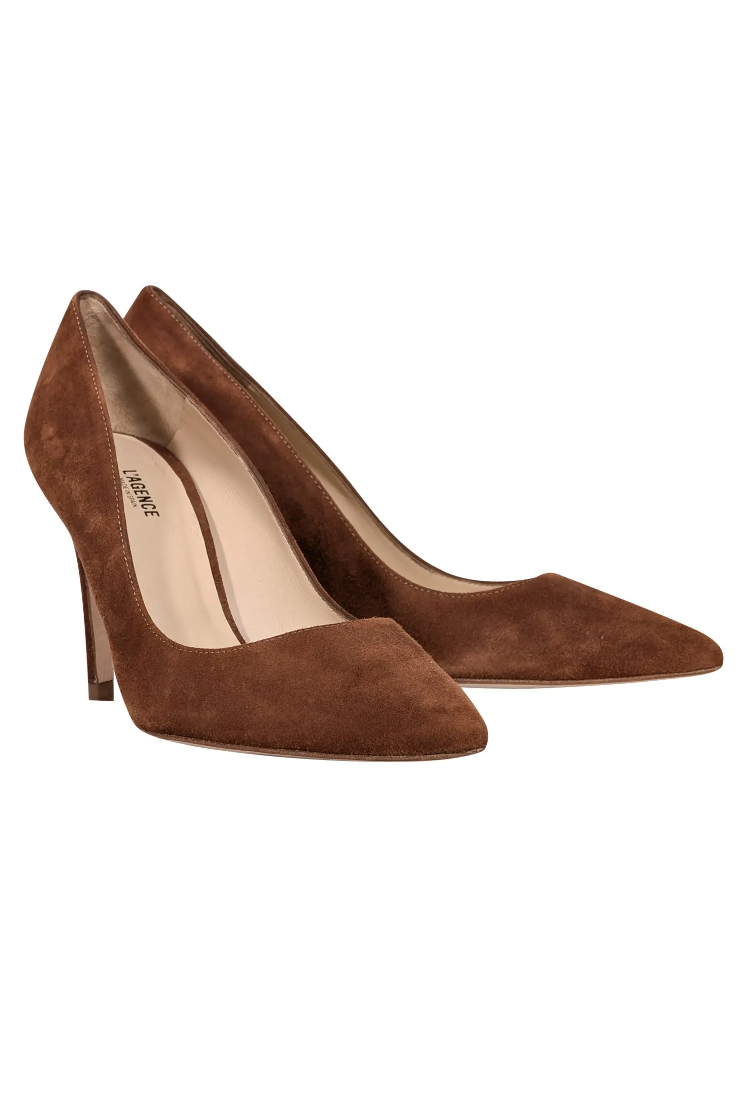 L'Agence - Chestnut Tan Suede Pointed Toe Heels Sz 8.5