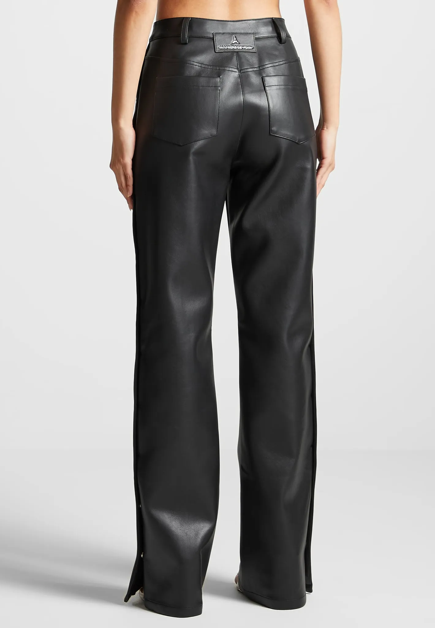 Leather Pintuck Popper Trousers - Black