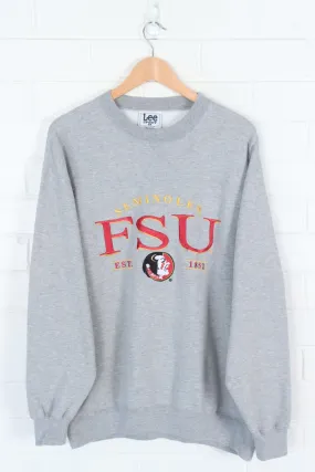 LEE Seminoles Florida State University Embroidered Gray College Sweatshirt Size XL.