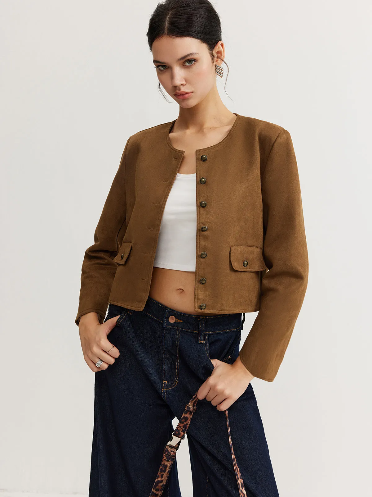 Leisure Button Suede Trench Coat