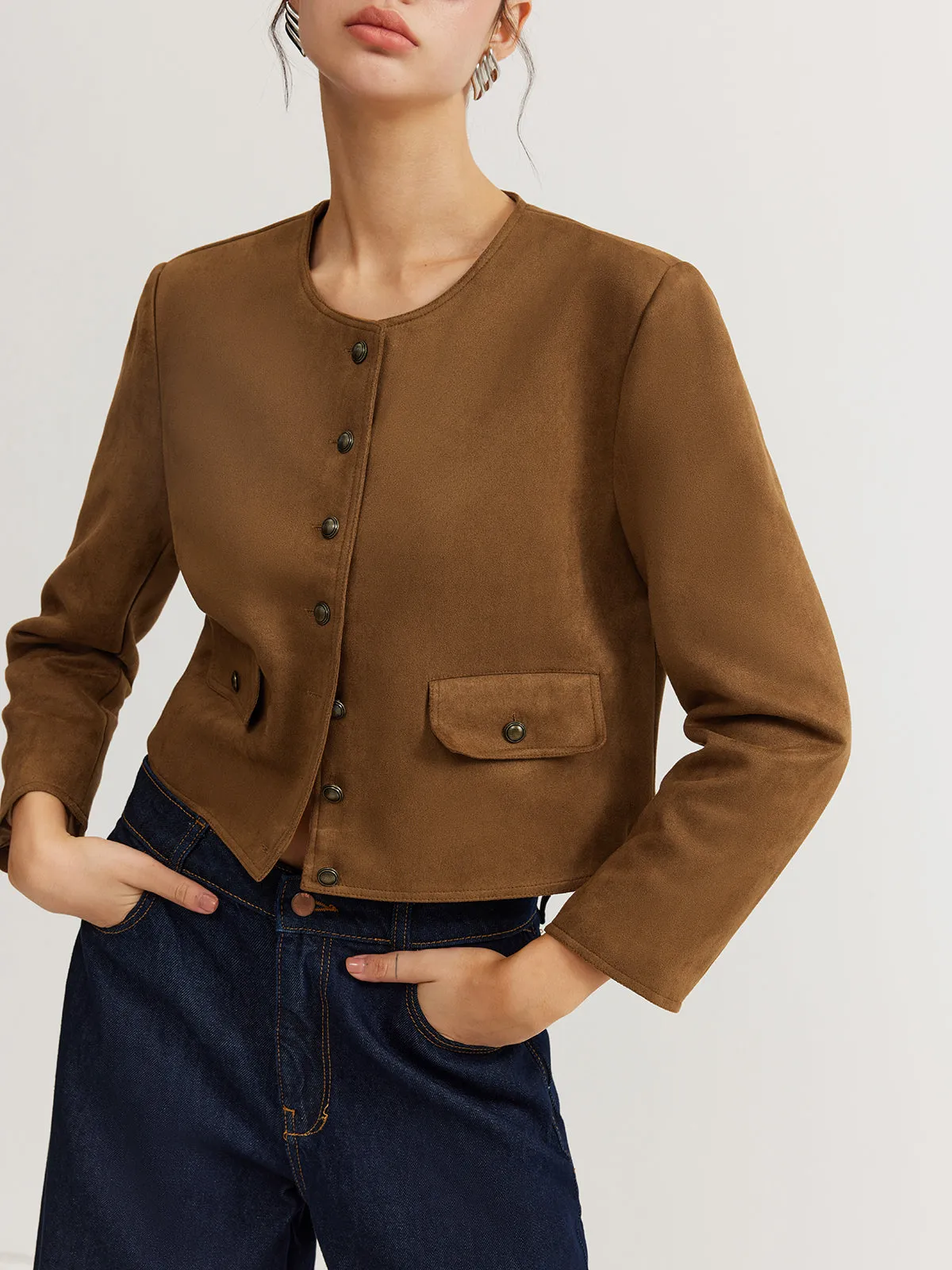 Leisure Button Suede Trench Coat