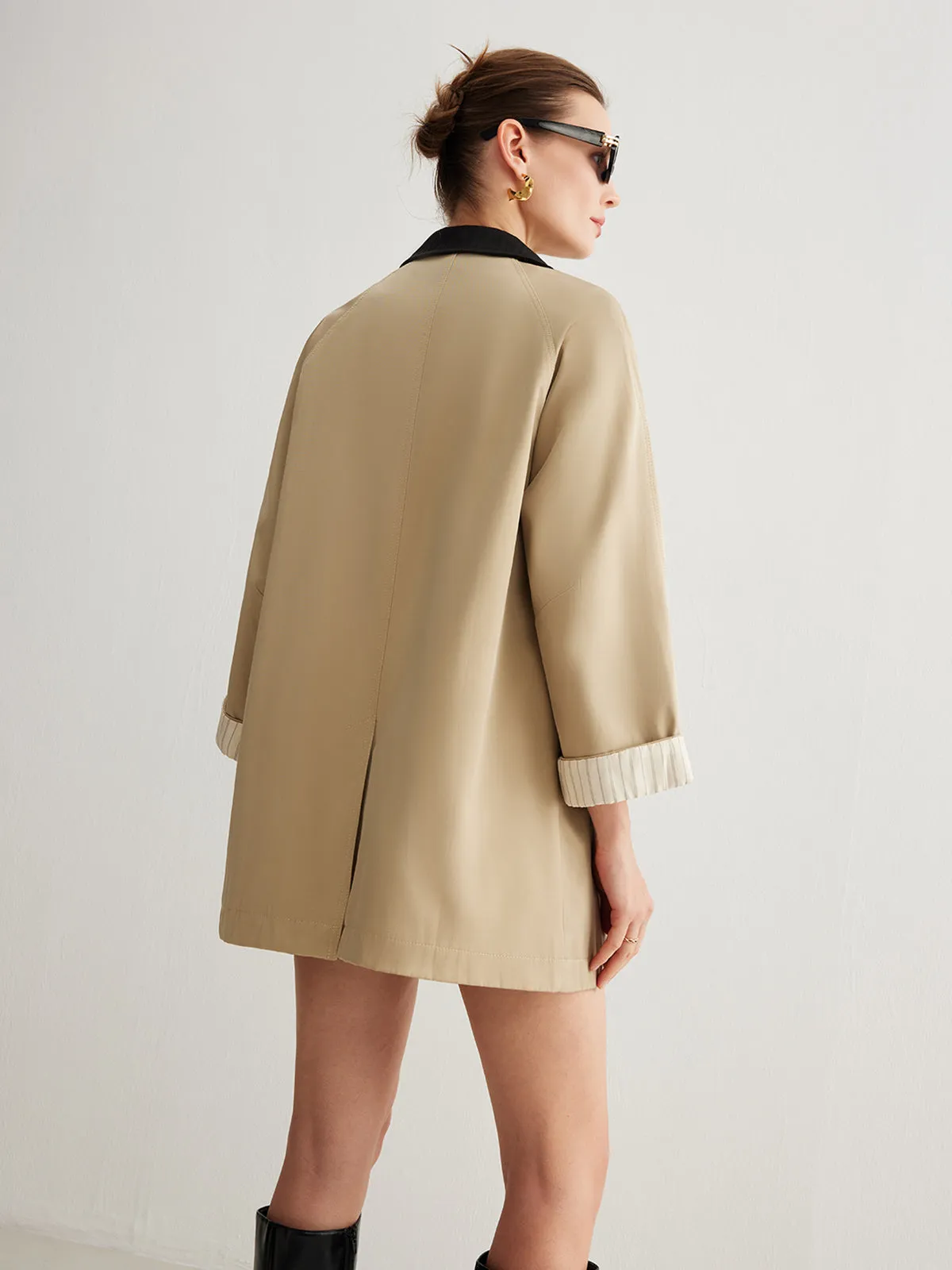 Leisure Color Block Trench Coat