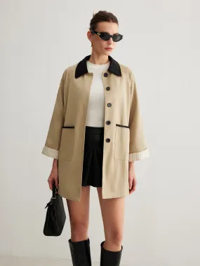 Leisure Color Block Trench Coat