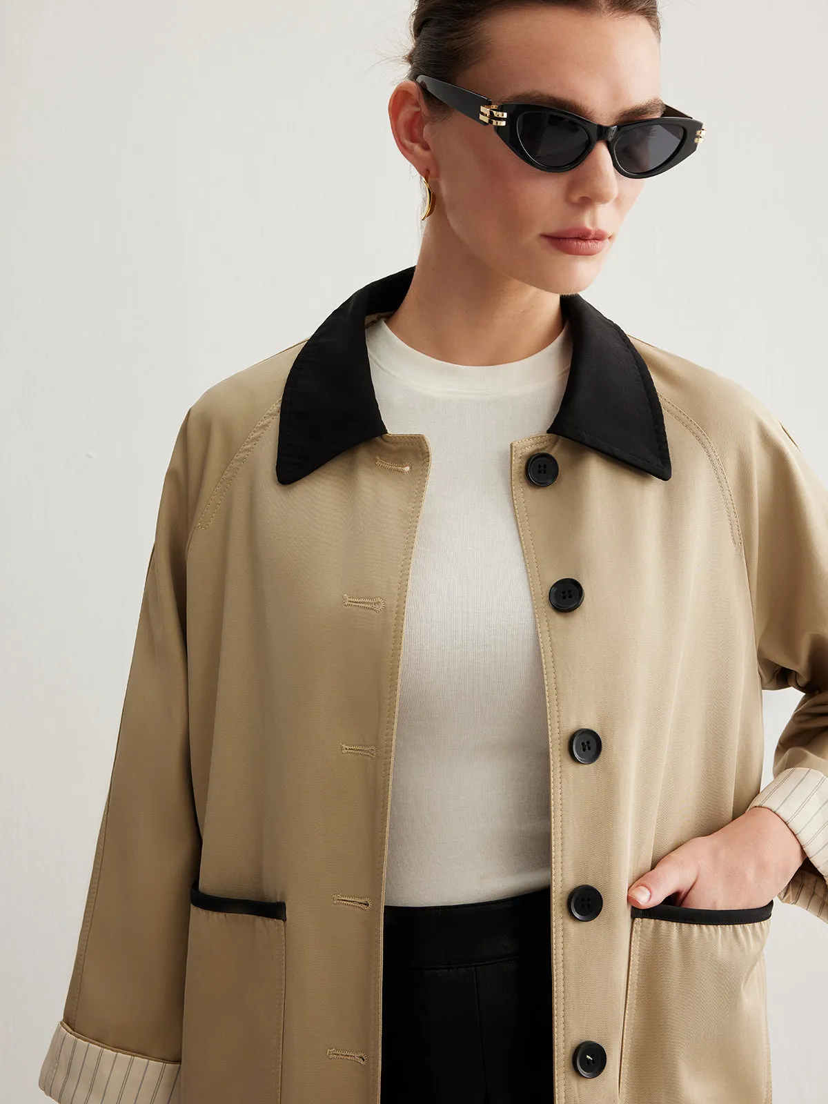 Leisure Color Block Trench Coat