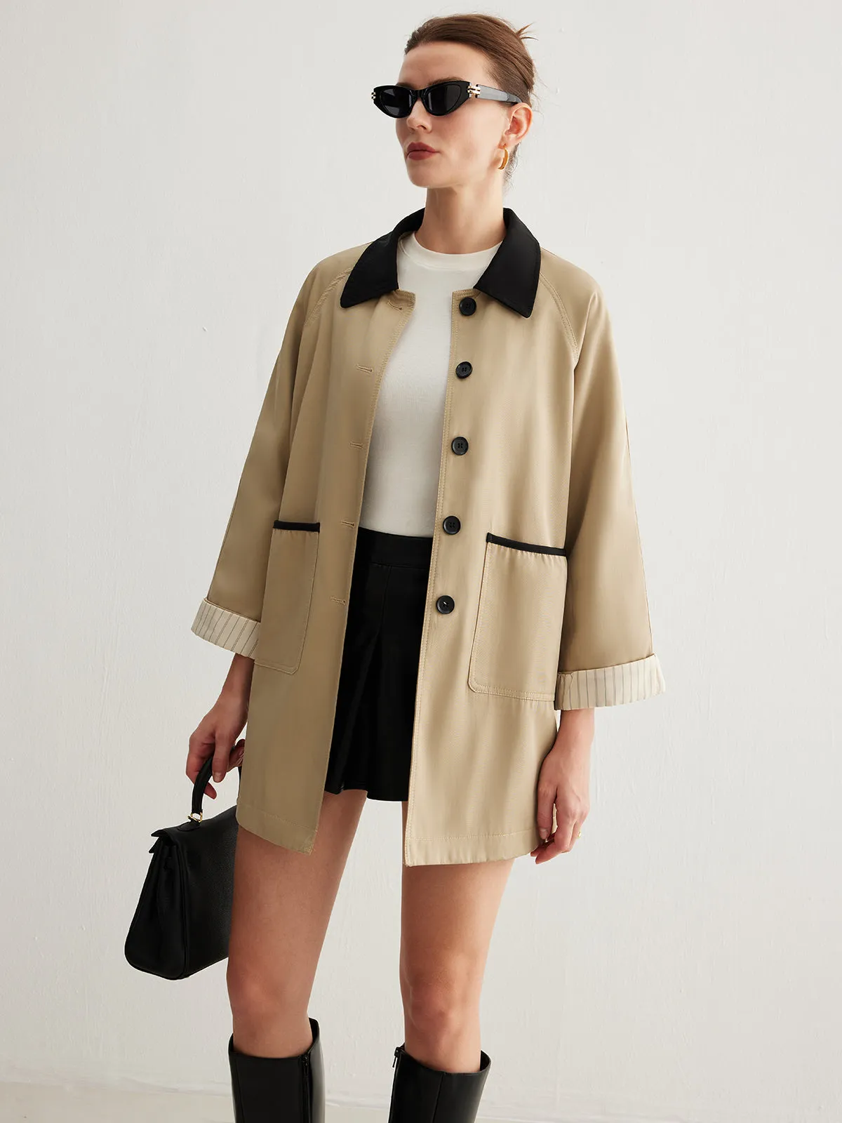 Leisure Color Block Trench Coat