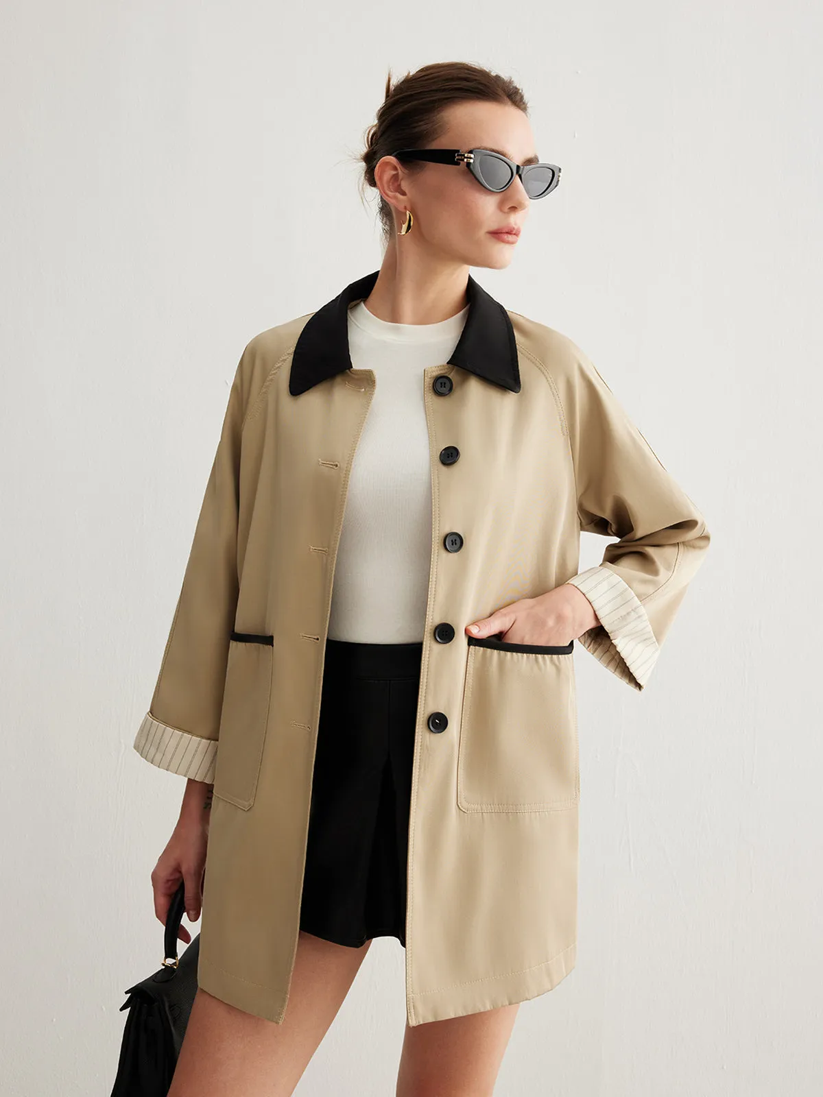 Leisure Color Block Trench Coat