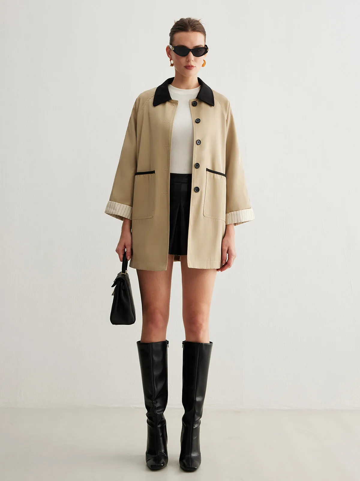 Leisure Color Block Trench Coat