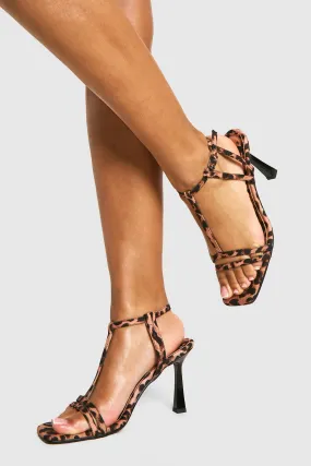 Leopard Neoprene T Bar Strappy Square Toe Heels