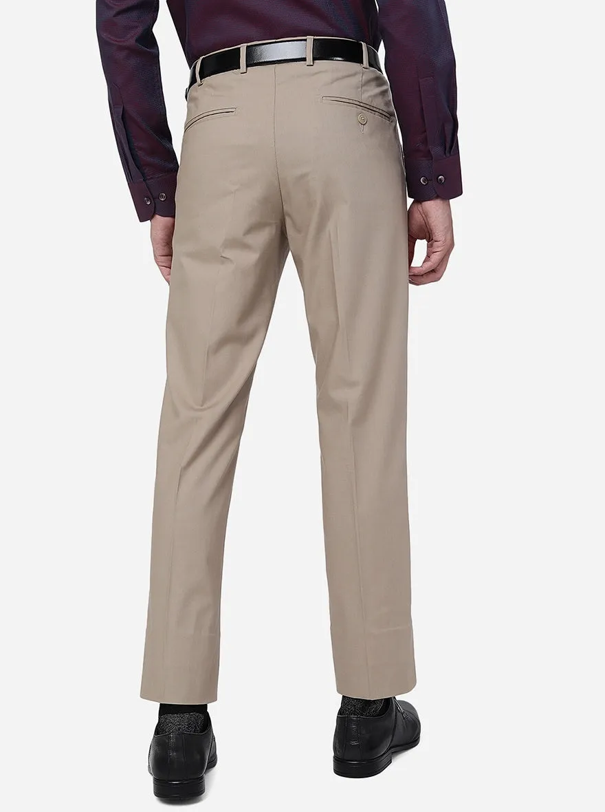 Light Brown Solid Slim Fit Formal Trouser Metal - Shop Now