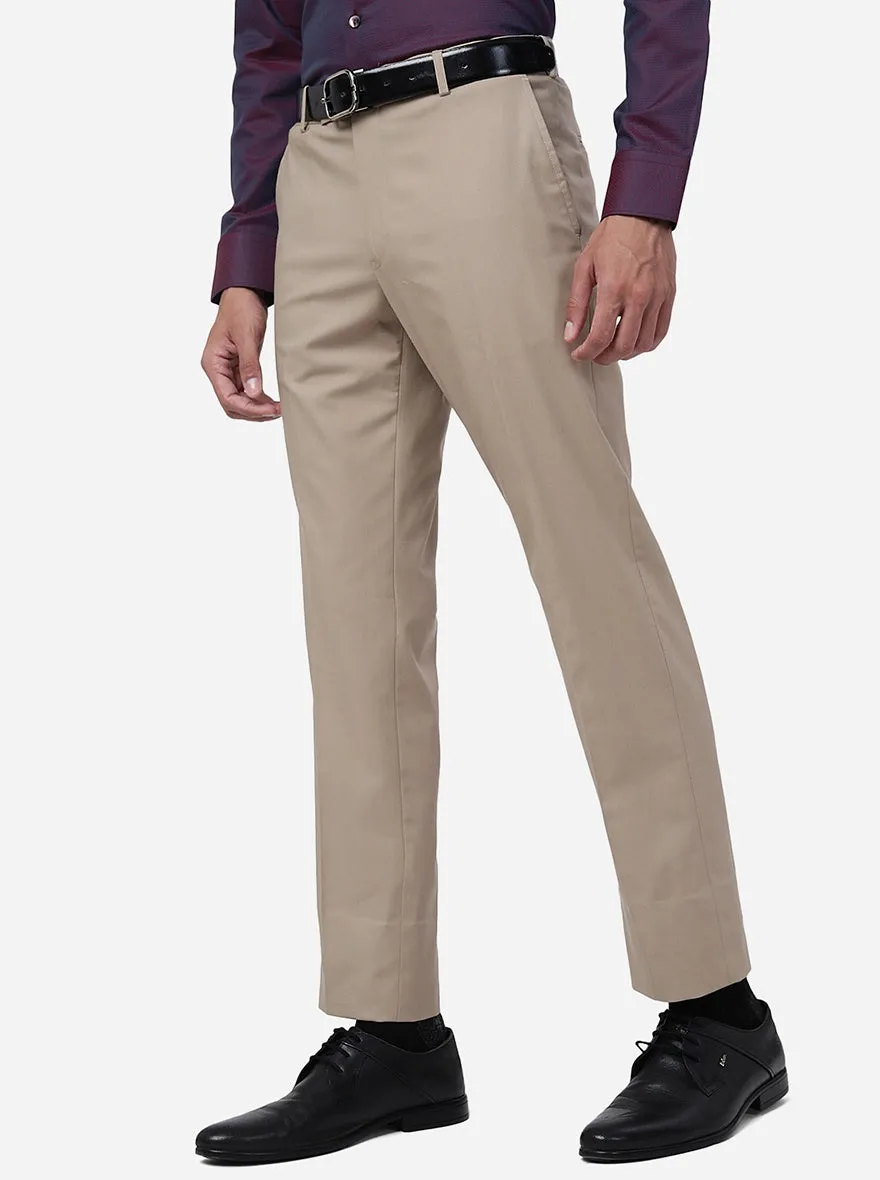 Light Brown Solid Slim Fit Formal Trouser Metal - Shop Now