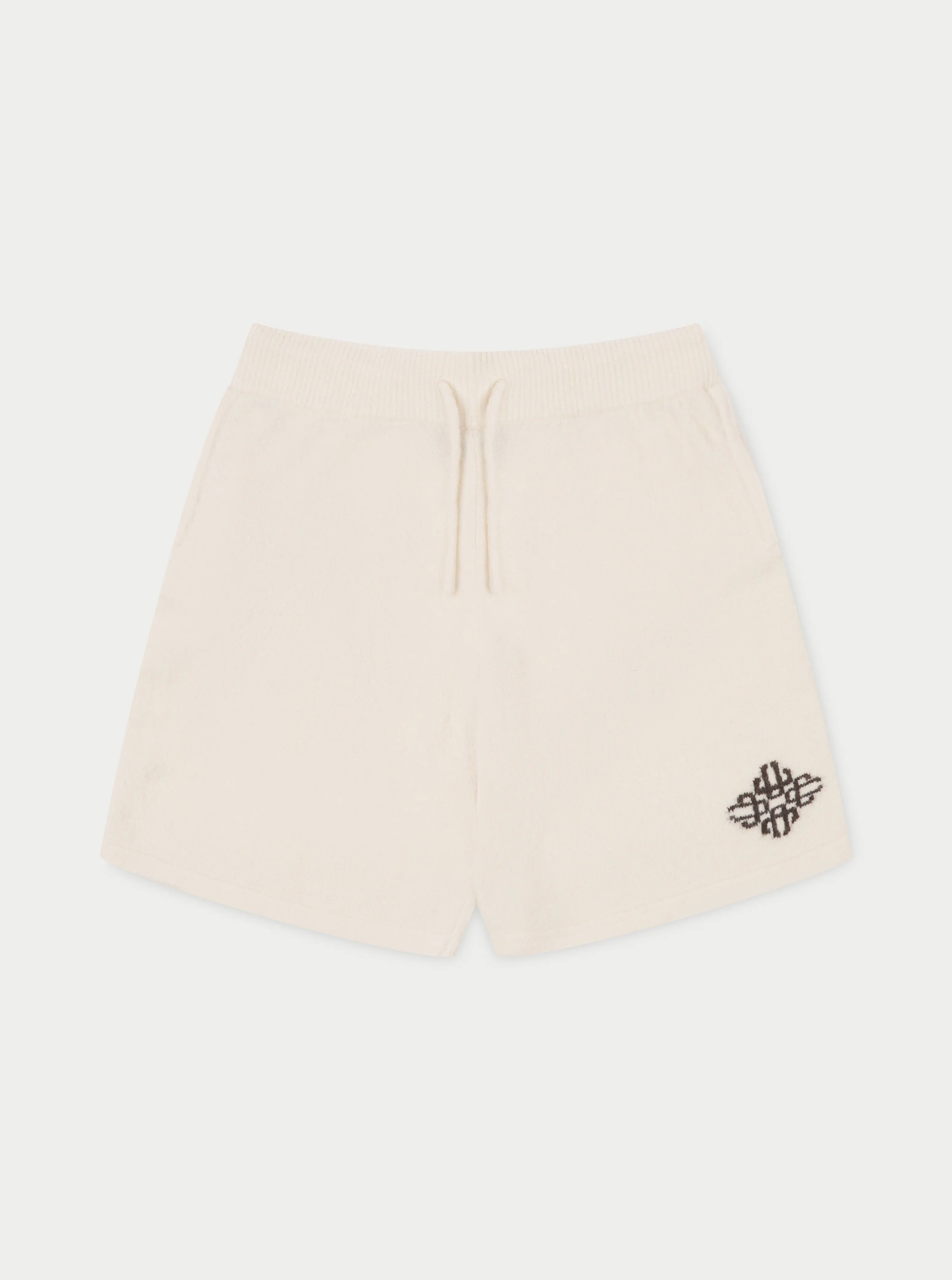 LIGHTWEIGHT FLUFFY KNIT EMBLEM SHORTS - OFF WHITE