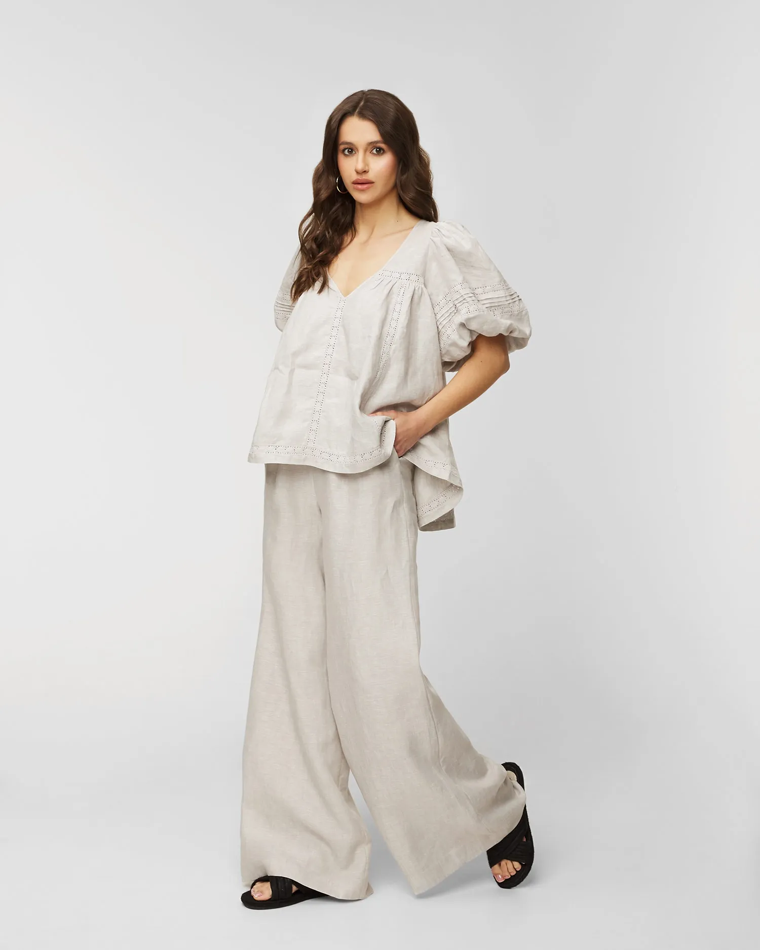 Linen trousers Joslin Sophia JOS231477-moon