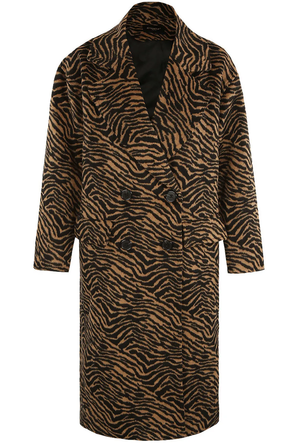 Long Line Camel Coat with Zebra Print