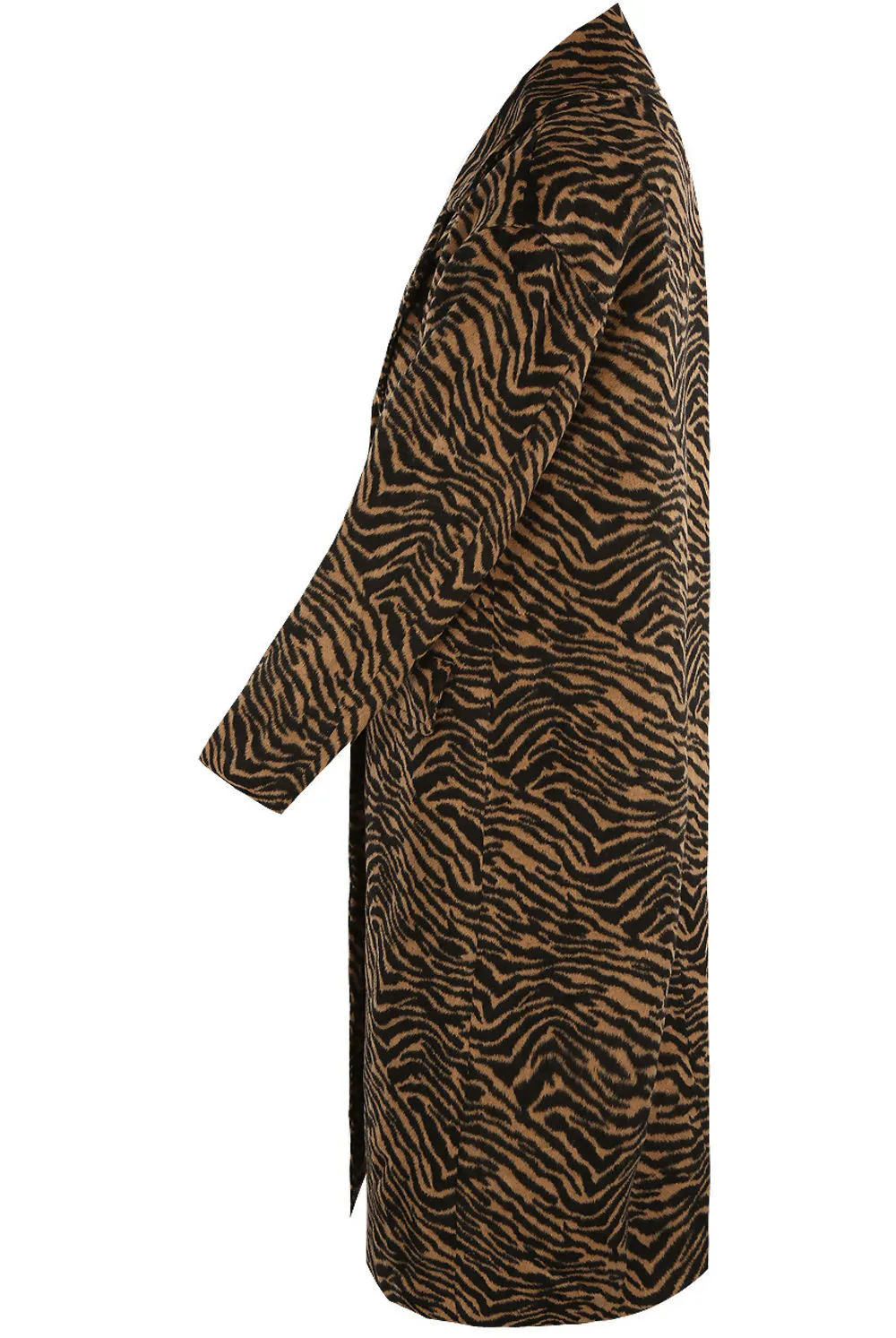 Long Line Camel Coat with Zebra Print