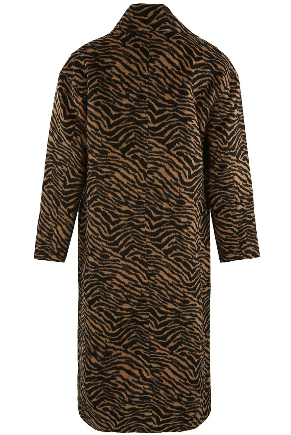 Long Line Camel Coat with Zebra Print