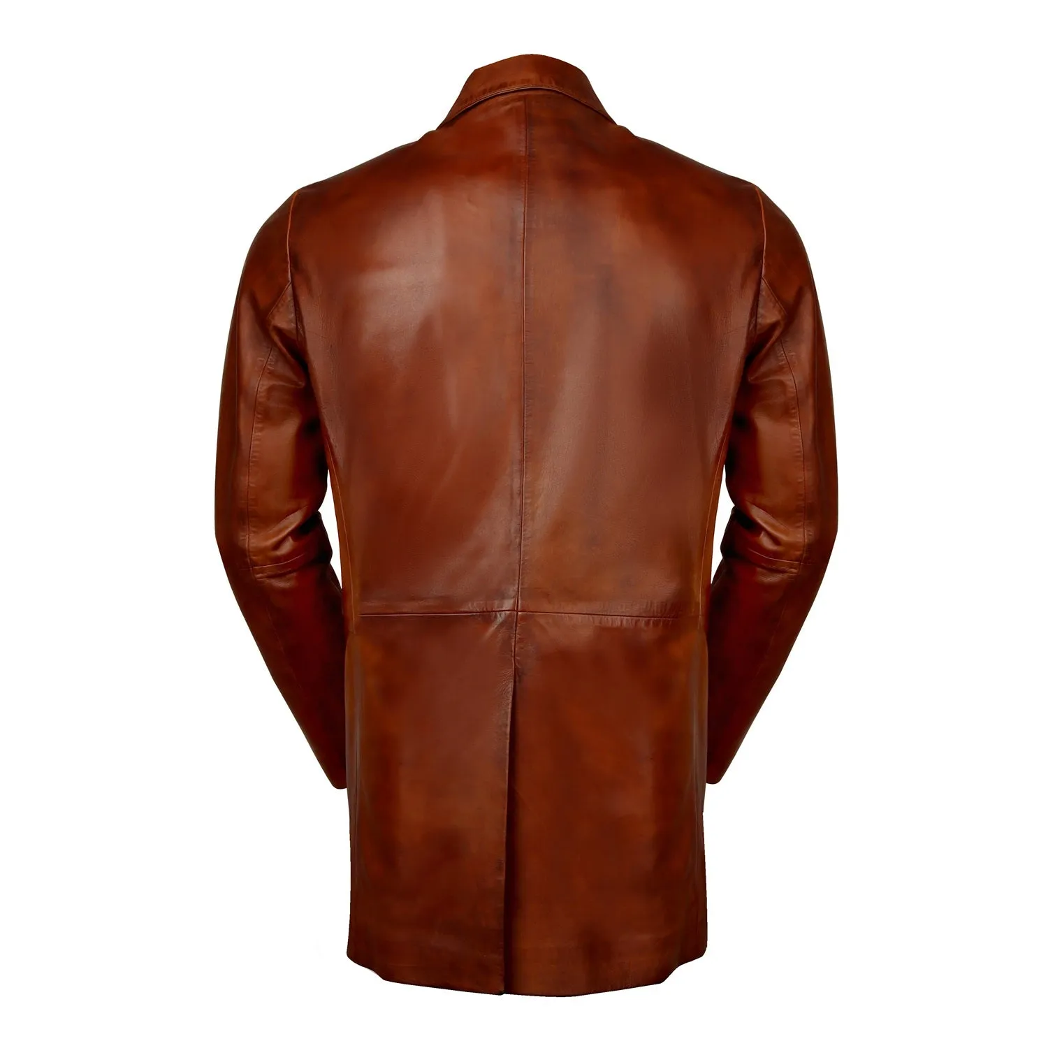 Long Shirt Style Collar Cognac Leather Jacket Coat With Button Closure By Brune & Bareskin